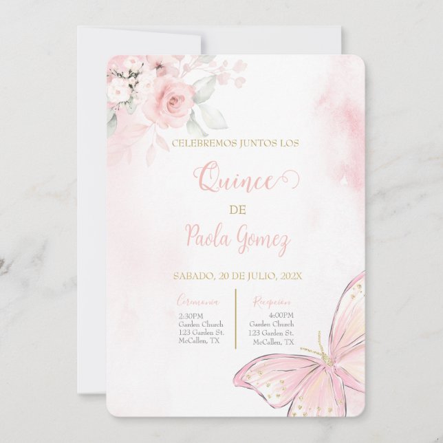Blush Pink Quinceanera invitation (Front)
