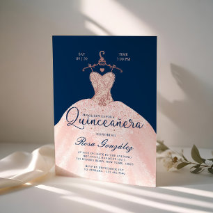 Blush Pink Quinceañera Roya Gown Navy Blue Invitation