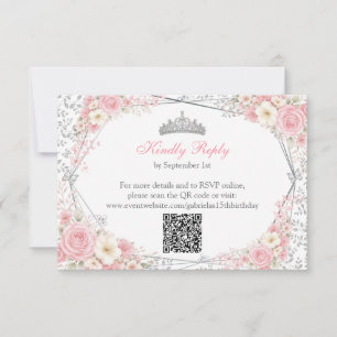 Blush Pink Quinceañera Silver Butterfly  RSVP Card