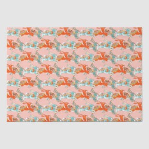 Blush Pink Rabbit Bunny Colourful Cute Folk Patter Tissue Paper