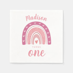 Blush Pink Rainbow Boho First Birthday Napkin