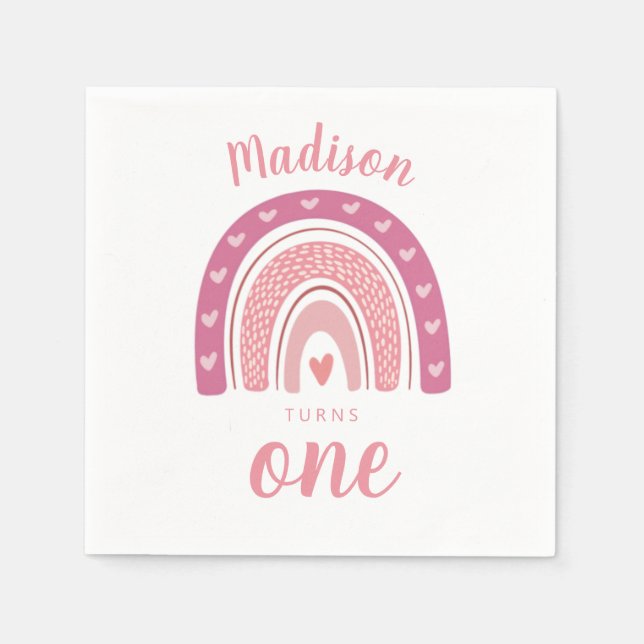 Blush Pink Rainbow Boho First Birthday Napkin (Front)