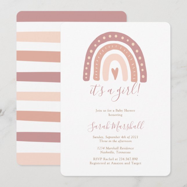 Blush Pink Rainbow Girl It’s a Girl Baby Shower Invitation (Front/Back)