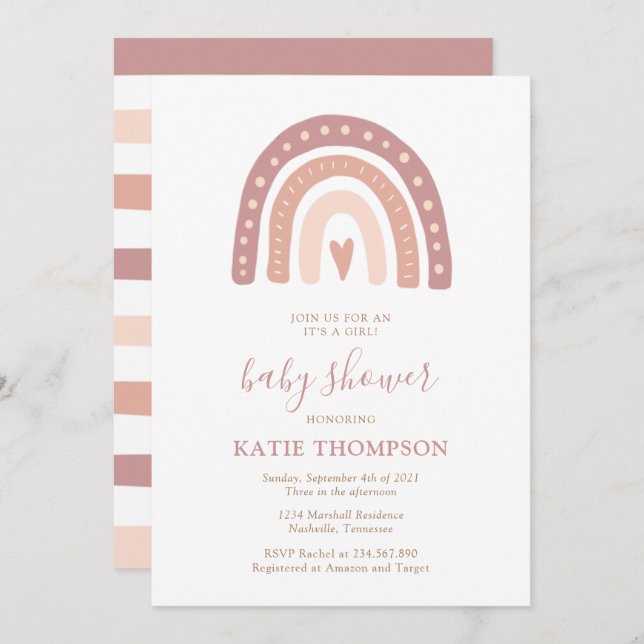 Blush Pink Rainbow It’s a Girl Baby Shower Invitation (Front/Back)