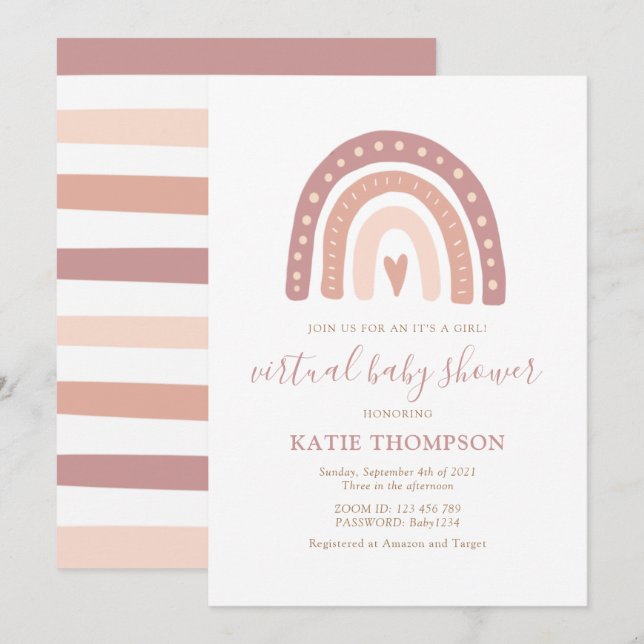 Blush Pink Rainbow It’s a Girl Virtual Baby Shower Invitation (Front/Back)