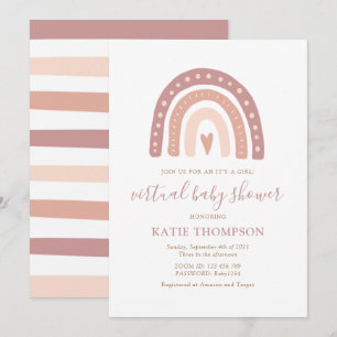 Blush Pink Rainbow It’s a Girl Virtual Baby Shower Invitation