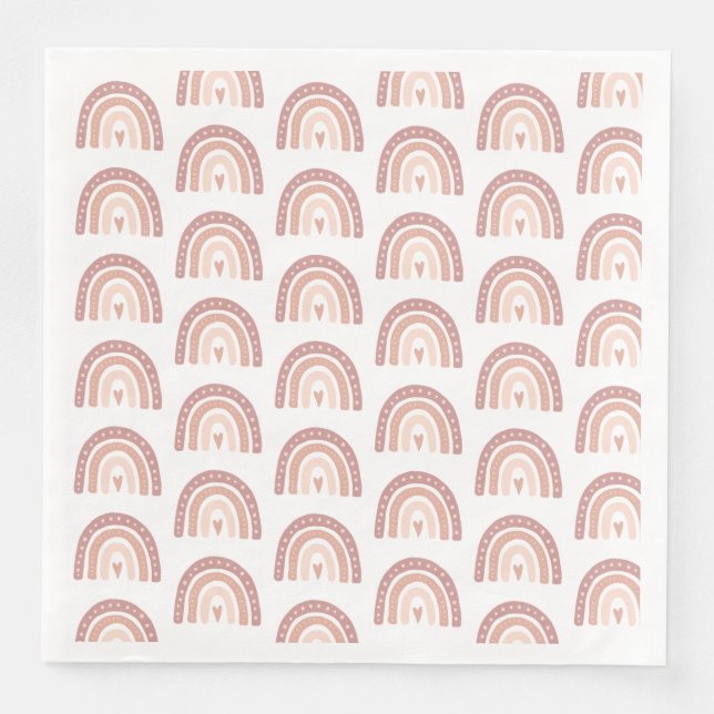 Blush Pink Rainbow Pattern Girl Baby Dinner Napkin (Front)