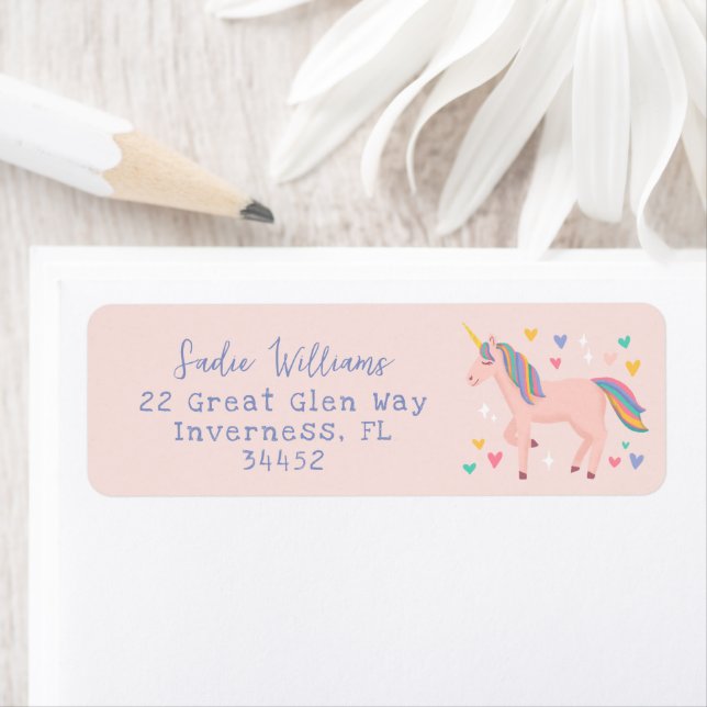 Blush Pink Rainbow Unicorn Kids Address (Insitu)