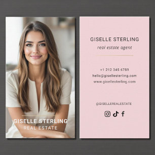 Blush Pink Real Estate Agent Minimal Modern Business Card
