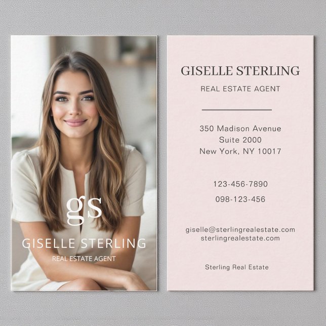 Blush Pink Real Estate Agent Photo Professional Business Card (Creator Uploaded)
