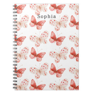 Blush Pink Red Butterflies Hugs Kisses Notebook