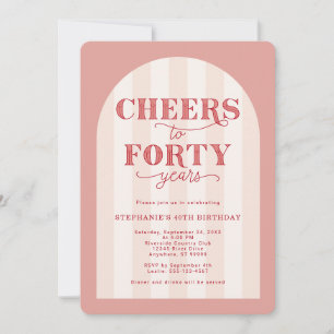 Blush Pink Red Cheers to 40 Years 40th Birthday Invitation