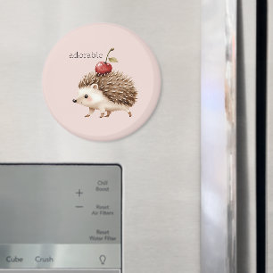 Blush Pink Red Cherry Adorable Hedgehog Magnet
