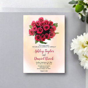 Blush Pink Red Floral Bouquet Romantic Wedding  Acrylic Invitations