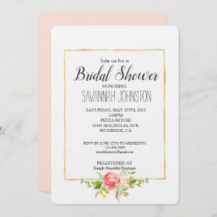 Blush Pink Red Floral Bridal Shower Invitation