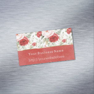 Blush Pink Red Floral Business name website Magnetic Business Card