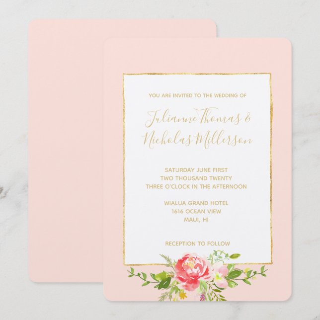 Blush Pink Red Floral Invitation (Front/Back)