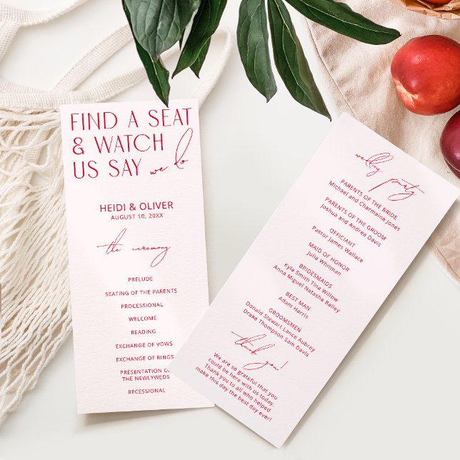 Blush Pink & Red Modern Bright Wedding Programs (Creator Uploaded)