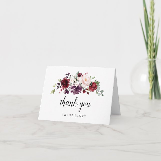 Blush Pink Red Purple  Floral Bridal Shower Photo Thank You Card (Front)