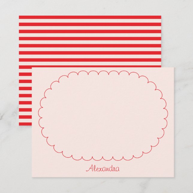 Blush Pink Red Script Custom Name Frame & Stripes Card (Front/Back)