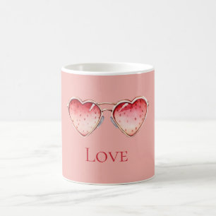 Blush Pink Red Strawberry Heart Glasses Coffee Mug