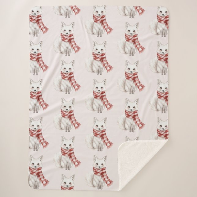 Blush Pink Red White Peppermint Fox  Sherpa Blanket (Front)