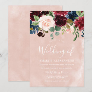 Blush Pink & Red Wine Floral Wedding Invitation