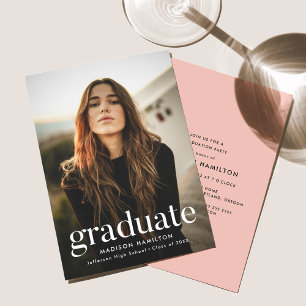 Blush Pink Refined Photo Graduation Party Invitation