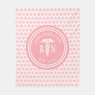 Blush Pink Registered Nurse Caduceus Graduation Fleece Blanket
