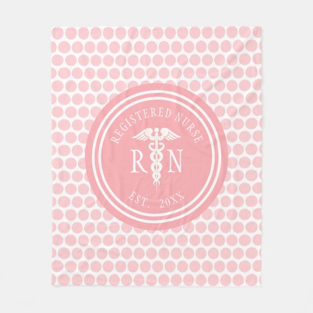 Blush Pink Registered Nurse Caduceus Graduation Fleece Blanket (Front)