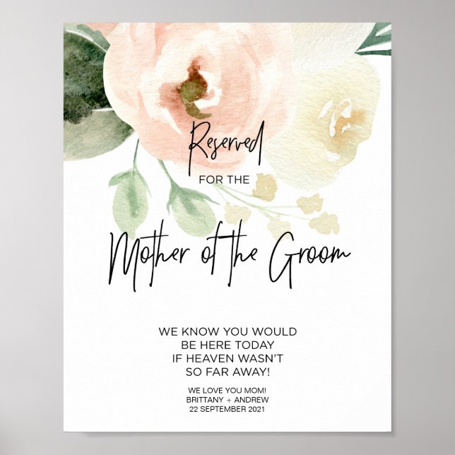 Blush Pink Reserved for Mother of Groom Wedding Poster (Front)