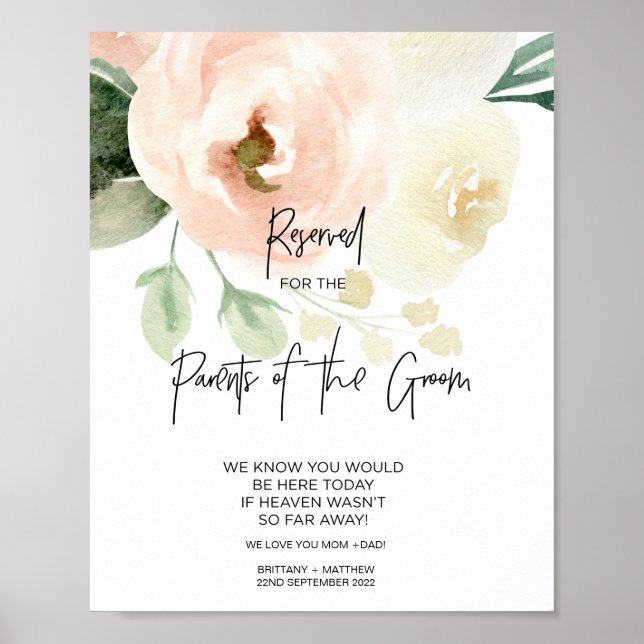 Blush Pink Reserved Parents of Groom Loving Memory Poster (Front)