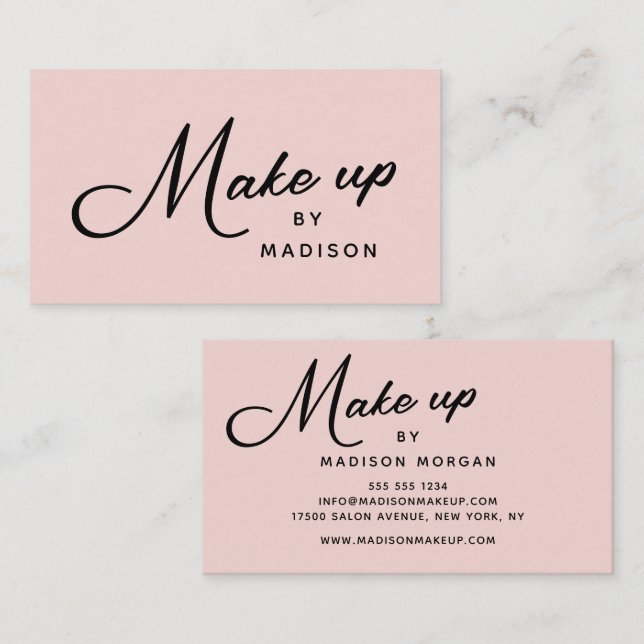 Blush Pink Retro Black Script Makeup Business Card (Front/Back)