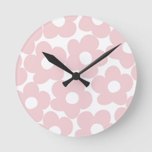 Blush Pink Retro Daisies #1 #decor #art Round Clock
