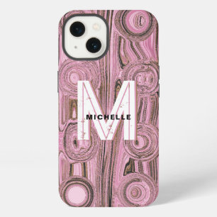 Blush Pink Retro Groovy Gold Glitter Monogram iPhone 13 Case