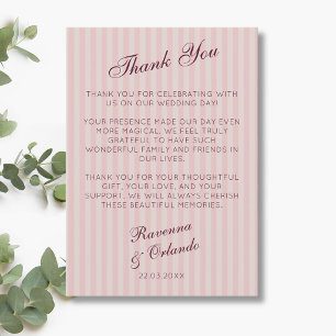 Blush Pink Retro Stripes Burgundy Thank You Card