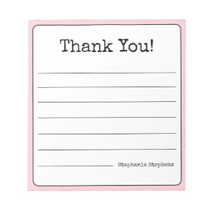 Blush Pink Retro Thank You Your Name Lined Notepad
