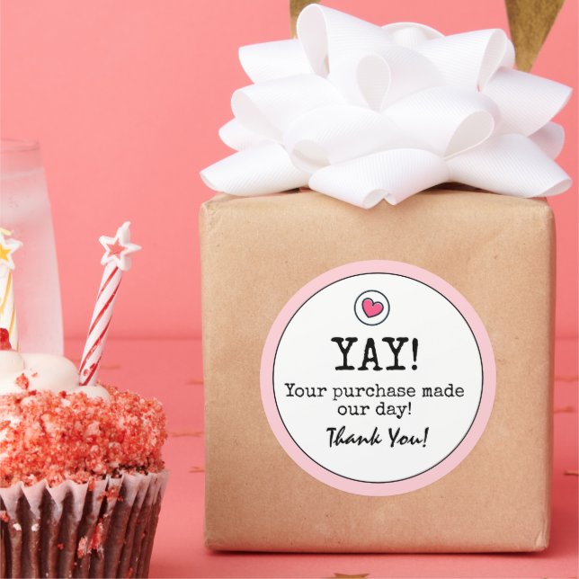 Blush Pink Retro With Heart Business Thank You  Classic Round Sticker (Party)