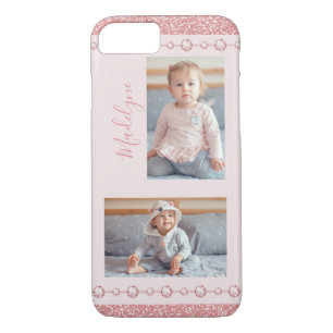 Blush Pink Rhinestone Glitter Name Photo iPhone 8/7 Case