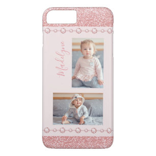 Blush Pink Rhinestone Glitter Name Photo iPhone 8 Plus/7 Plus Case