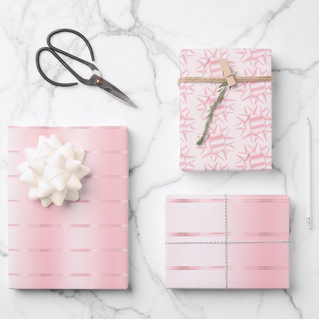 Blush Pink Ribbon Bow Bridal Shower Wrapping Paper Sheet (Front)