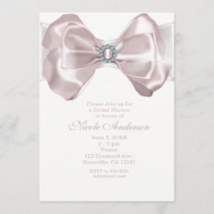 Blush Pink Ribbon Bow & Diamonds Chic Invitations