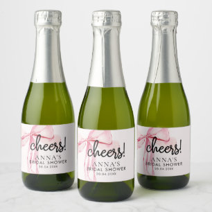 Blush Pink Ribbon Bridal Shower  Sparkling Wine Label