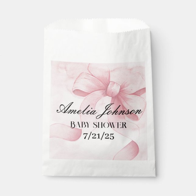 Blush Pink Ribbon Coquette Girl Baby Shower Favour Bags (Front)