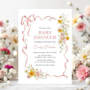 Blush Pink Ribbon Coquette Ribbon Bow Baby Shower Invitation