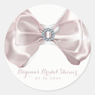 Blush Pink Ribbon & Diamonds Bridal Shower Chic Classic Round Sticker
