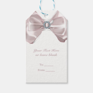 Blush Pink Ribbon & Diamonds Bridal Shower Elegant Gift Tags