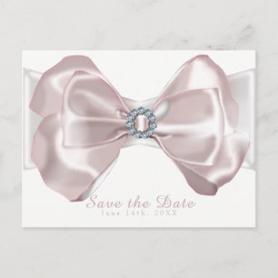 Blush Pink Ribbon & Diamonds Elegant Save the Date Announcement Postcard
