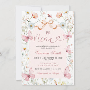 Blush Pink Ribbon Spanish Es Nina Baby Shower Invitation