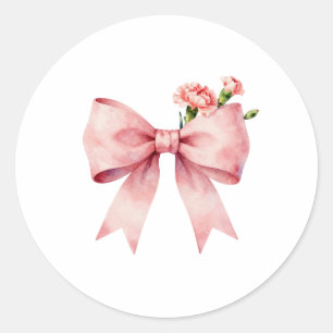 Blush Pink Ribbon Watercolor Classic Round Sticker